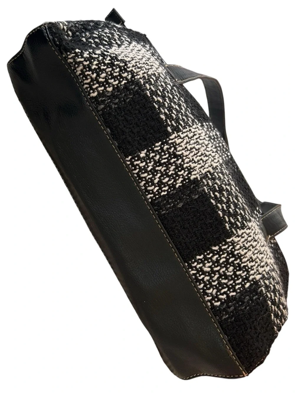 Quiet Luxury - Black & White Plaid - Tweed Texture - Bag with Silver Hardware